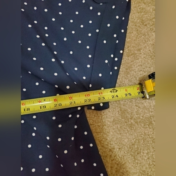 Navy Blue White Pokadot Dressy Zip Up Shirt - Picture 14 of 16